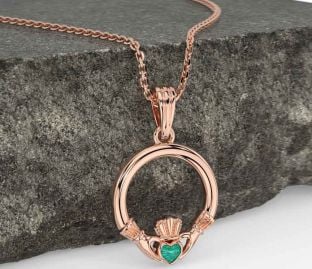 Green Agate Rose Gold Silver Claddagh Necklace