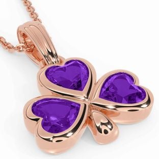 Amethyst Rose Gold Silver Shamrock Necklace