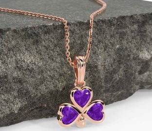 Amethyst Rose Gold Silver Shamrock Necklace