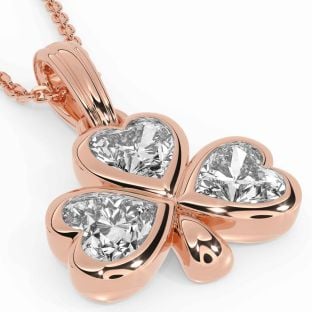 Diamond Rose Gold Silver Shamrock Necklace