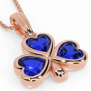 Sapphire Rose Gold Silver Shamrock Necklace