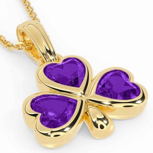 Amethyst Gold Silver Shamrock Necklace