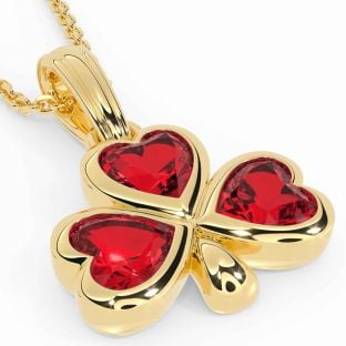 Ruby Gold Silver Shamrock Necklace