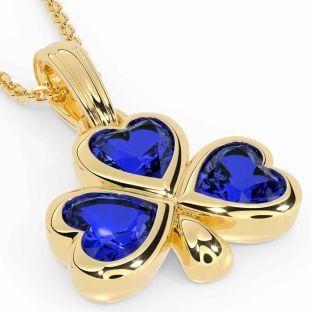 Sapphire Gold Silver Shamrock Necklace