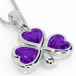 Amethyst Silver Shamrock Necklace