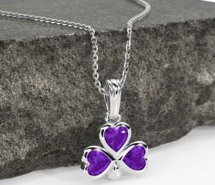 Amethyst Silver Shamrock Necklace