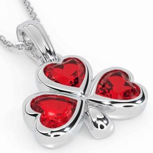 Ruby Silver Shamrock Necklace