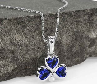 Sapphire White Gold Shamrock Necklace