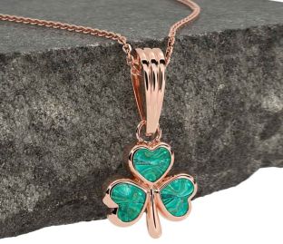 Green Agate Rose Gold Shamrock Necklace