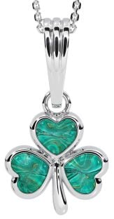 Green Agate Silver Shamrock Necklace