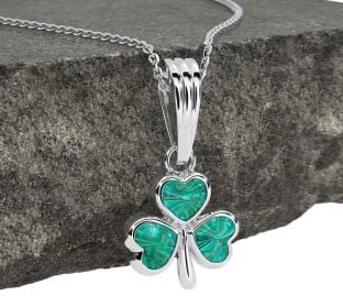 Green Agate Silver Shamrock Necklace