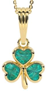 Green Agate Gold Shamrock Necklace