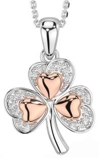 Diamond Rose Gold Silver Shamrock Necklace