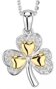 Diamond Gold Silver Shamrock Necklace