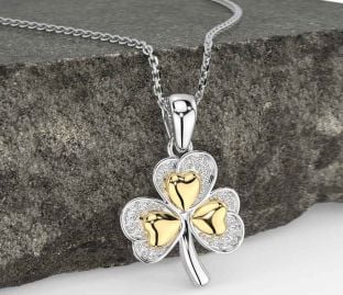 Diamond Gold Silver Shamrock Necklace