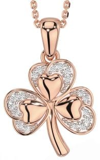 Diamond Rose Gold Silver Shamrock Necklace