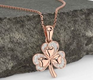 Diamond Rose Gold Silver Shamrock Necklace