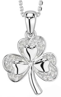 Diamond Silver Shamrock Necklace