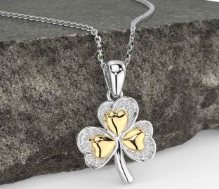 Diamond White Yellow Gold Shamrock Necklace