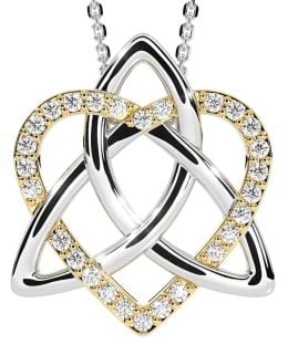 Diamond Gold Silver Celtic Trinity Knot Heart Necklace