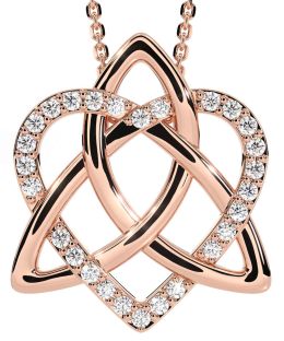 Diamond Rose Gold Silver Celtic Trinity Knot Heart Necklace