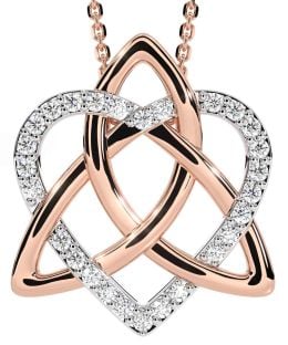 Diamond Rose Gold Silver Celtic Trinity Knot Heart Necklace