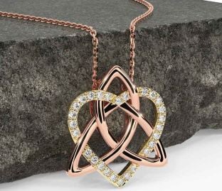 Diamond Rose Yellow Gold & Silver Celtic Trinity Knot Heart Necklace