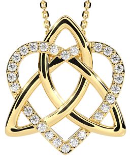 Diamond Gold Silver Celtic Trinity Knot Heart Necklace
