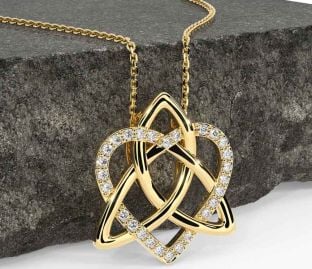 Diamond Gold Silver Celtic Trinity Knot Heart Necklace