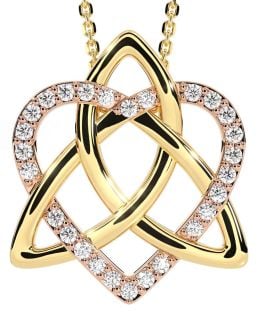 Diamond Rose Yellow Gold & Silver Celtic Trinity Knot Heart Necklace