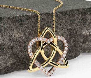 Diamond Rose Yellow Gold & Silver Celtic Trinity Knot Heart Necklace