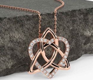 Diamond Rose Gold Celtic Trinity Knot Heart Necklace