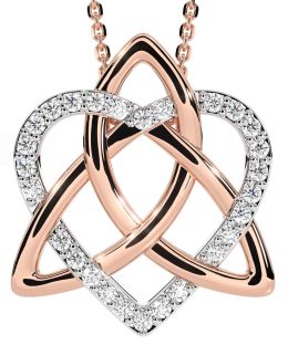 Diamond White Rose Gold Celtic Trinity Knot Heart Necklace