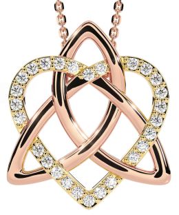 Diamond Rose Yellow Gold Celtic Trinity Knot Heart Necklace