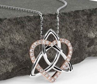 Diamond Rose Gold Silver Celtic Trinity Knot Heart Necklace
