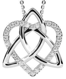 Diamond White Gold Celtic Trinity Knot Heart Necklace