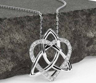 Diamond White Gold Celtic Trinity Knot Heart Necklace