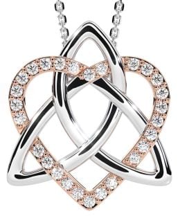 Diamond White Rose Gold Celtic Trinity Knot Heart Necklace