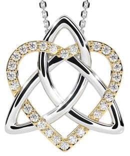 Diamond White Yellow Gold Celtic Trinity Knot Heart Necklace