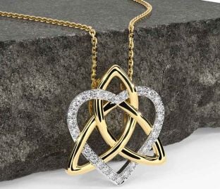 Diamond White Yellow Gold Celtic Trinity Knot Heart Necklace