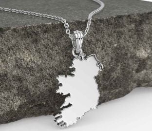 White Gold Celtic Map of Ireland Necklace