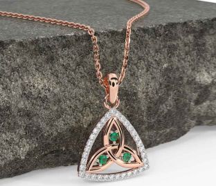 Diamond Emerald Rose Gold Silver Celtic Trinity Knot Necklace