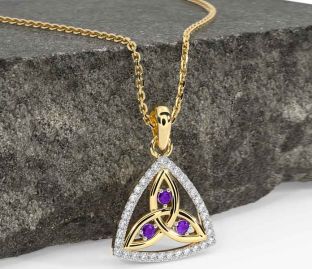 Diamond Amethyst Gold Silver Celtic Trinity Knot Necklace