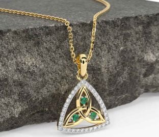 Diamond Emerald Gold Silver Celtic Trinity Knot Necklace
