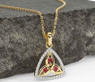 Diamond Ruby Gold Silver Celtic Trinity Knot Necklace