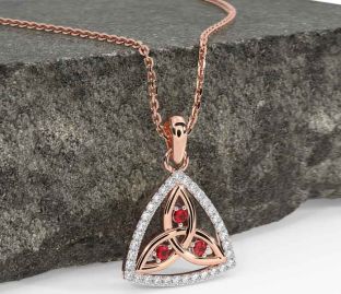Diamond Ruby Rose Gold Celtic Trinity Knot Necklace