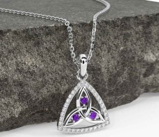 Diamond Amethyst Silver Celtic Trinity Knot Necklace