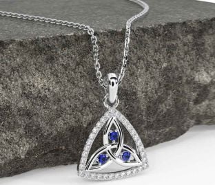 Diamond Sapphire Silver Celtic Trinity Knot Necklace