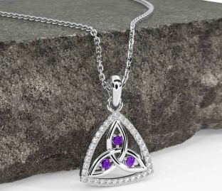 Diamond Amethyst White Gold Celtic Trinity Knot Necklace