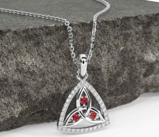 Diamond Ruby White Gold Celtic Trinity Knot Necklace